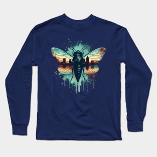 Double Exposure Cicada Broods Emergence Magicicada Landscape Long Sleeve T-Shirt